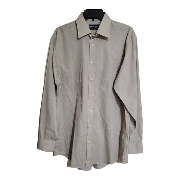 Stafford Shirt Mens Size 16 34-35 Beige Essentials Long Sleeve Broadcloth - Picture 1 of 11